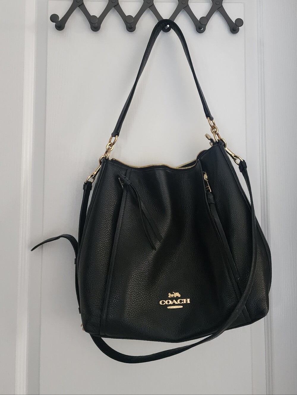 Coach Black Leather Shoulder Bag with Gold Hardware